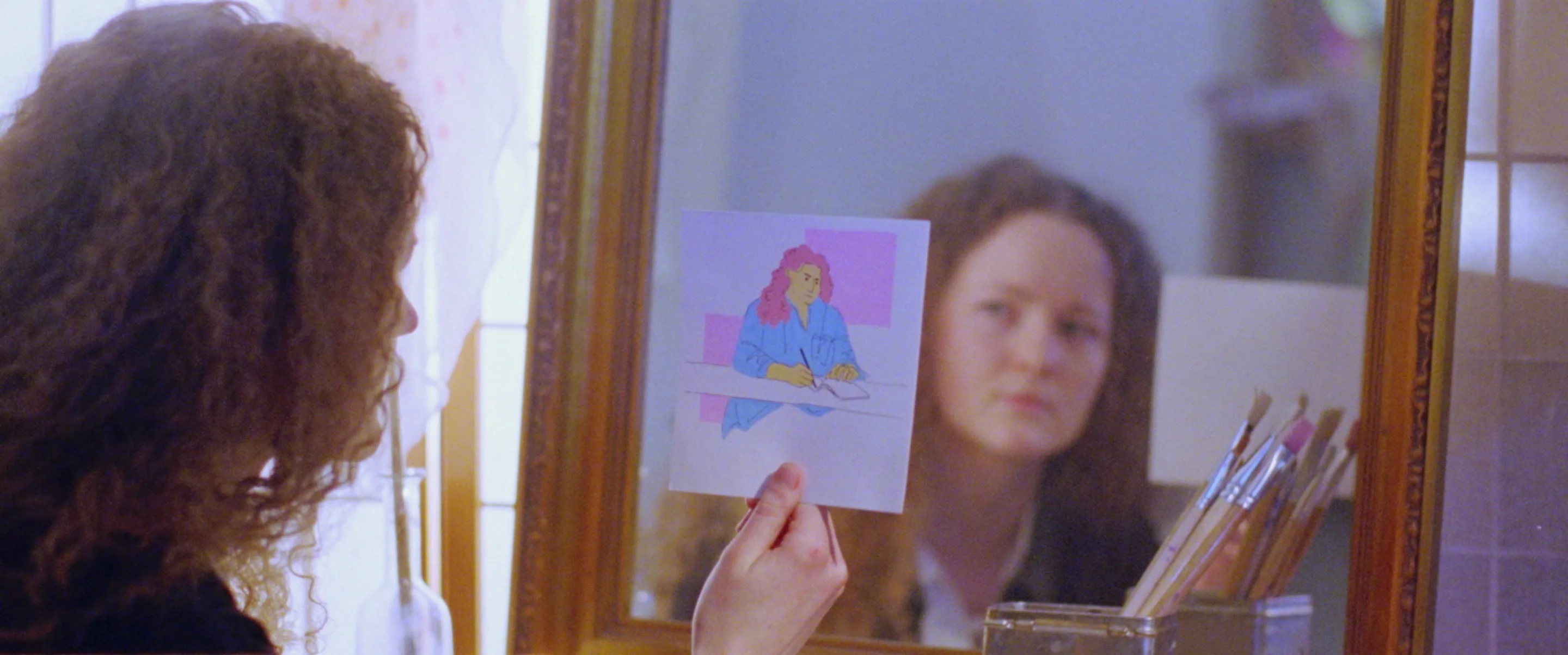 still shot from PAPERLIKE observing herself in a mirror