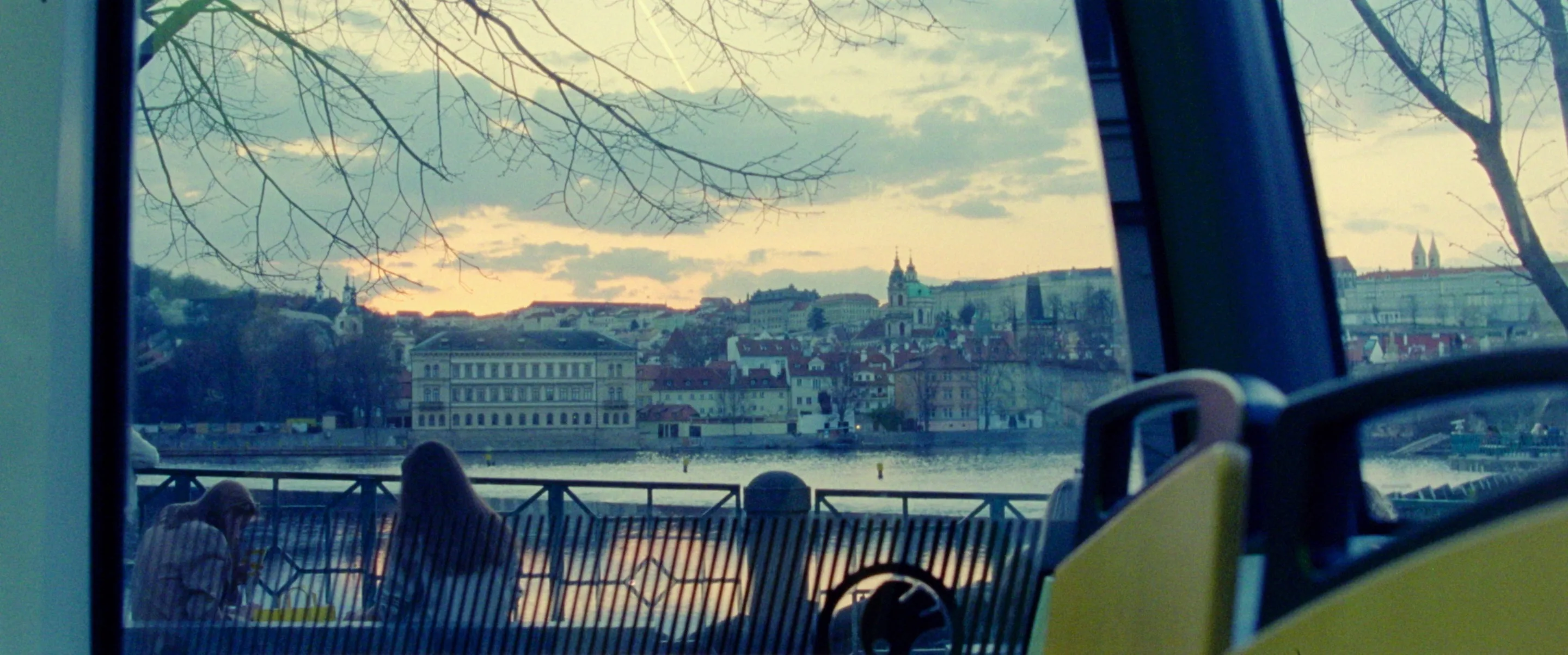 still shot from PAPERLIKE cityscape view of Prague from the tram