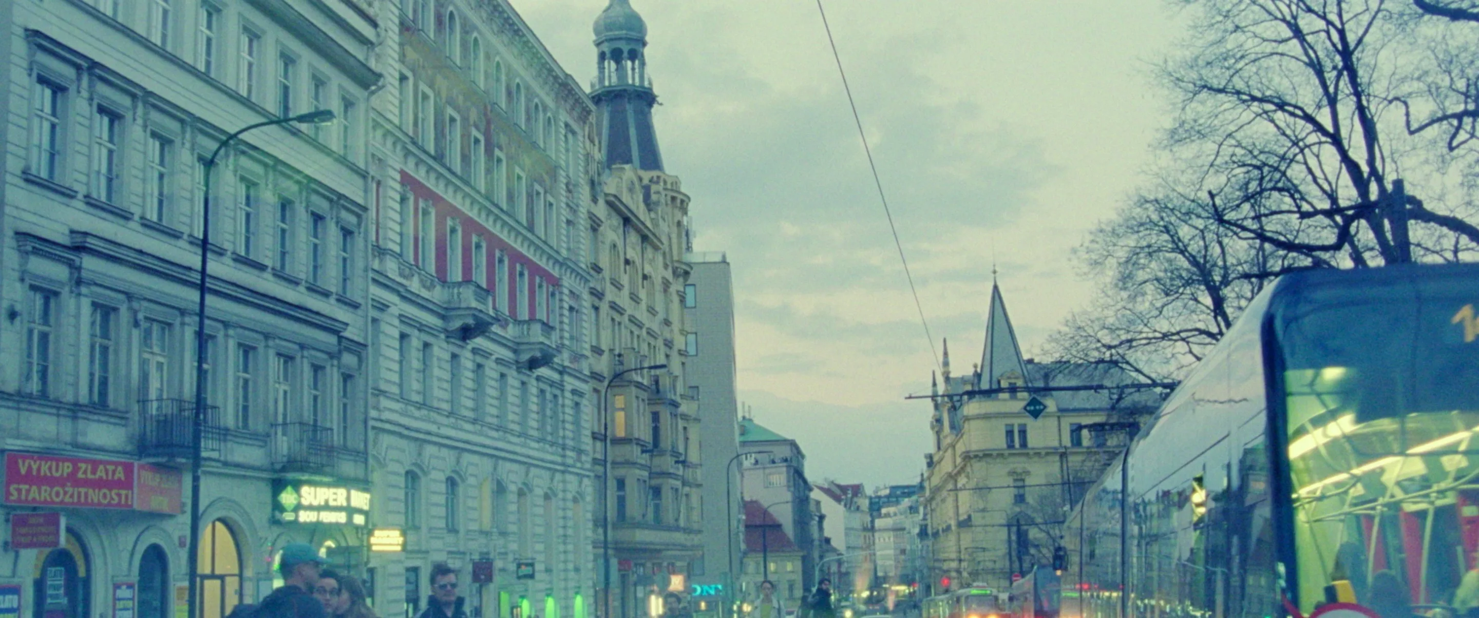 still shot from PAPERLIKE streets of Prague from the tram