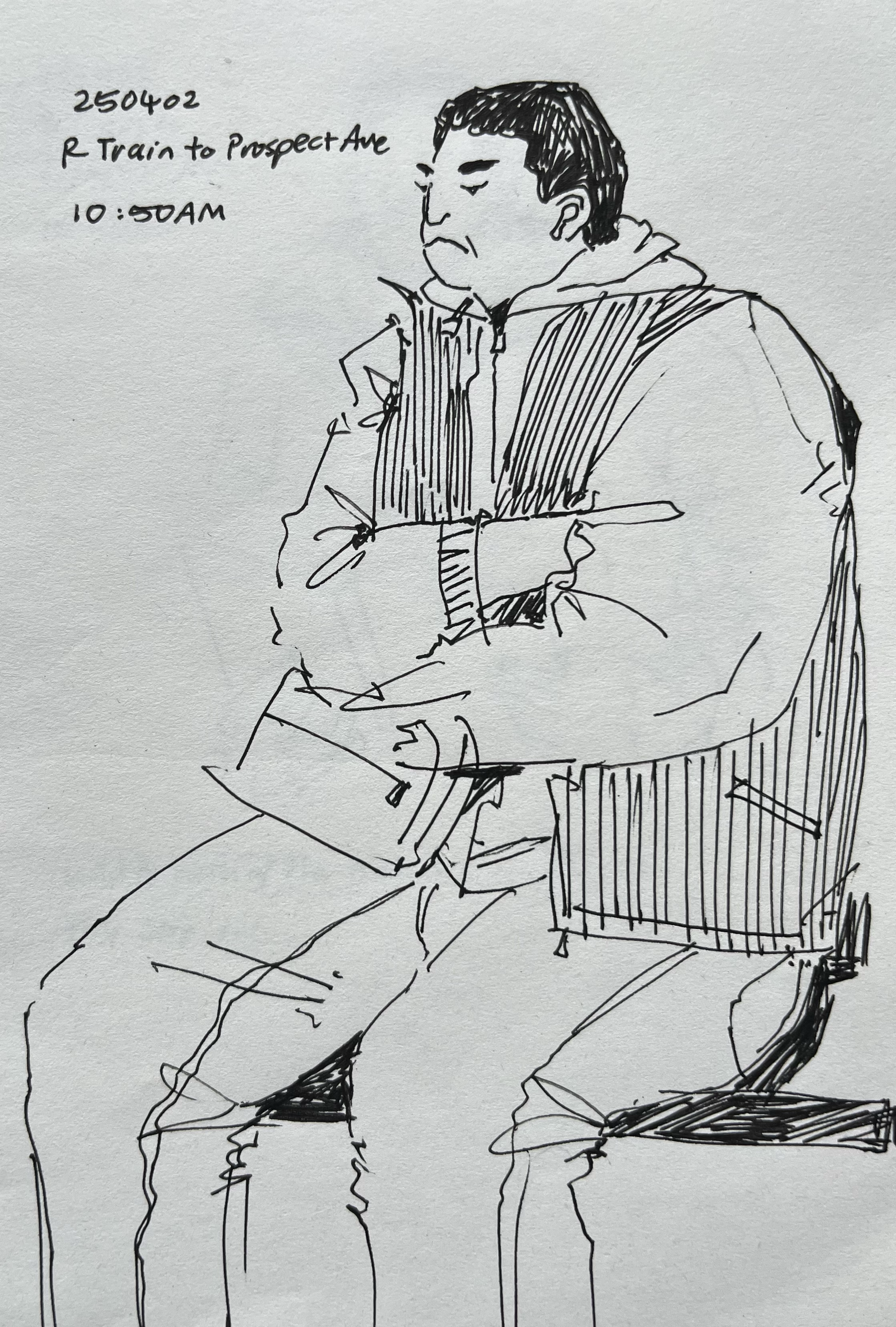 Sitting on train (ink pen, 2025)