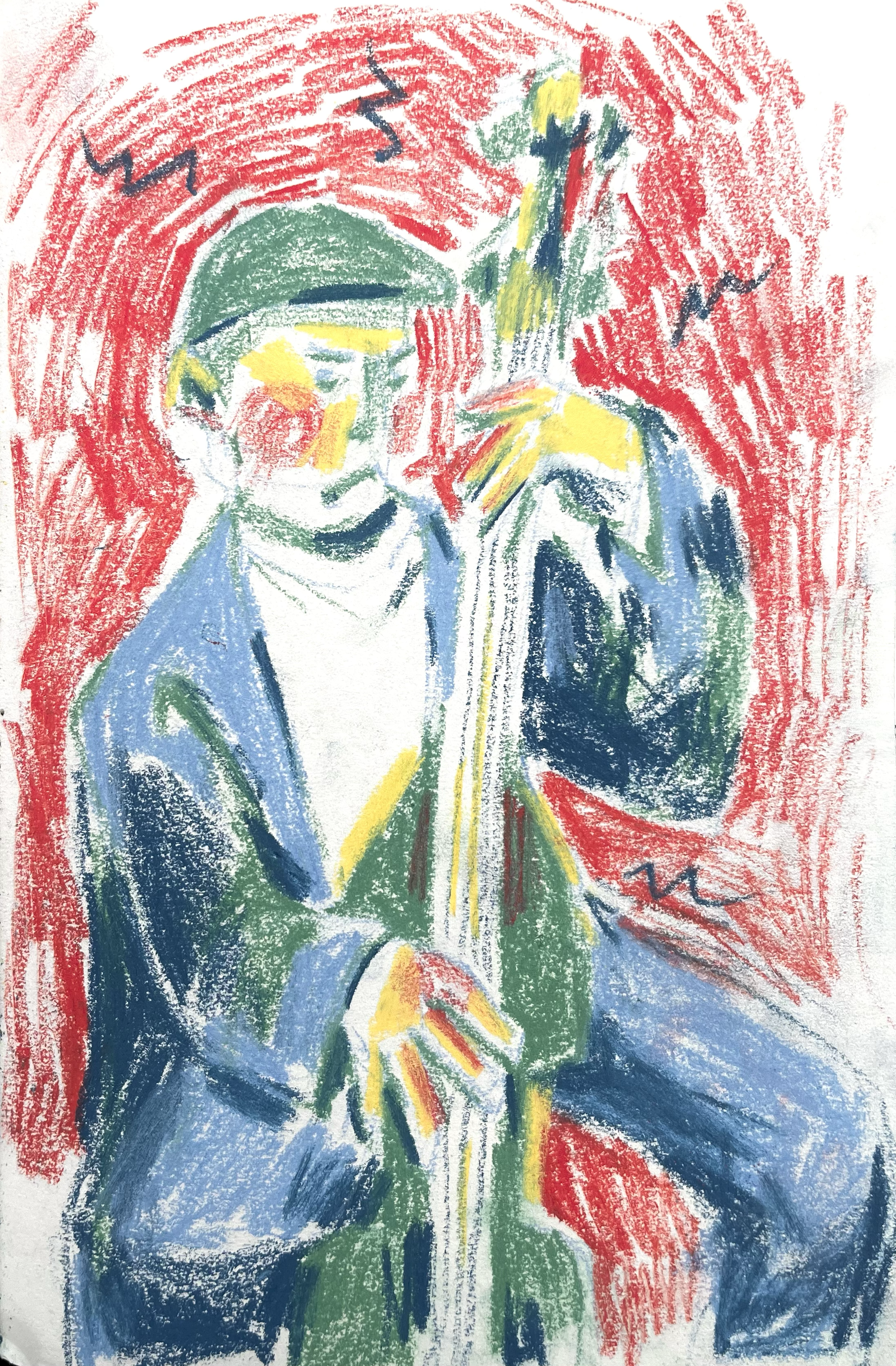 Bassist (oil pastel, 2024)